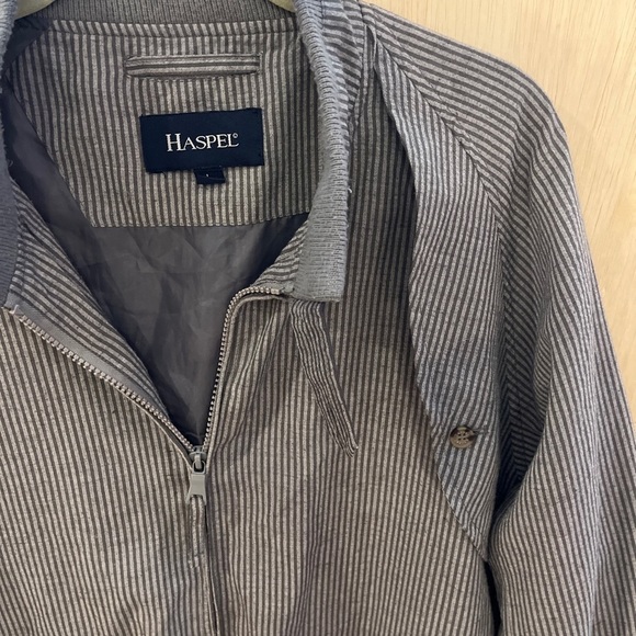 Haspel Men's Zipper Jacket coat size large grey stripe bomber - Picture 2 of 8